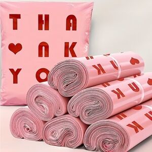 Pink 'Thank You' Mailer Bags with Red Print – Pack of Shipping Bags (8)